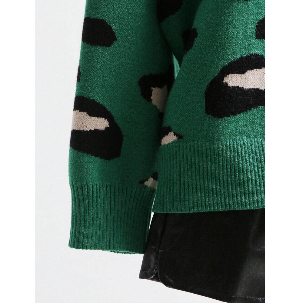 Green Beige Animal Print Button Down V-Neck Knit Cardigan - Picture 6 of 8